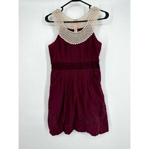 Floreat Betine Dress Crochet Lace Collar‎ A-Line Burgundy Sleeveless Size 6